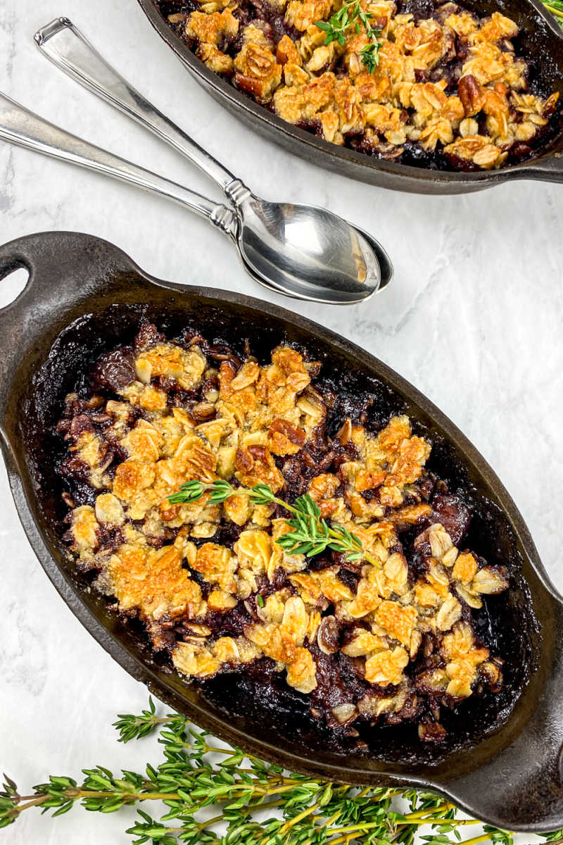 This easy cherry crisp that is baked in cast iron will satisfy your comfort food cravings, when you eat it as is warm from the oven. 