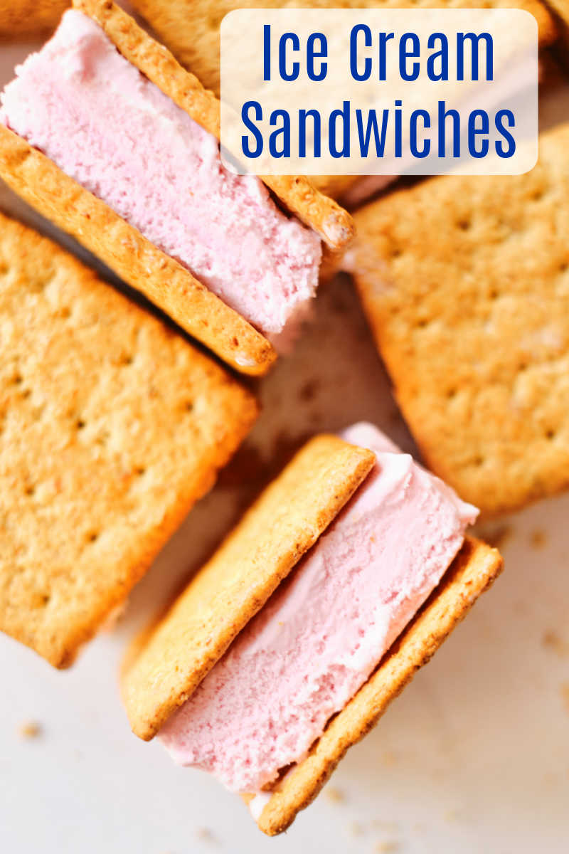 homemade strawberry ice cream sandwiches made with graham crackers.