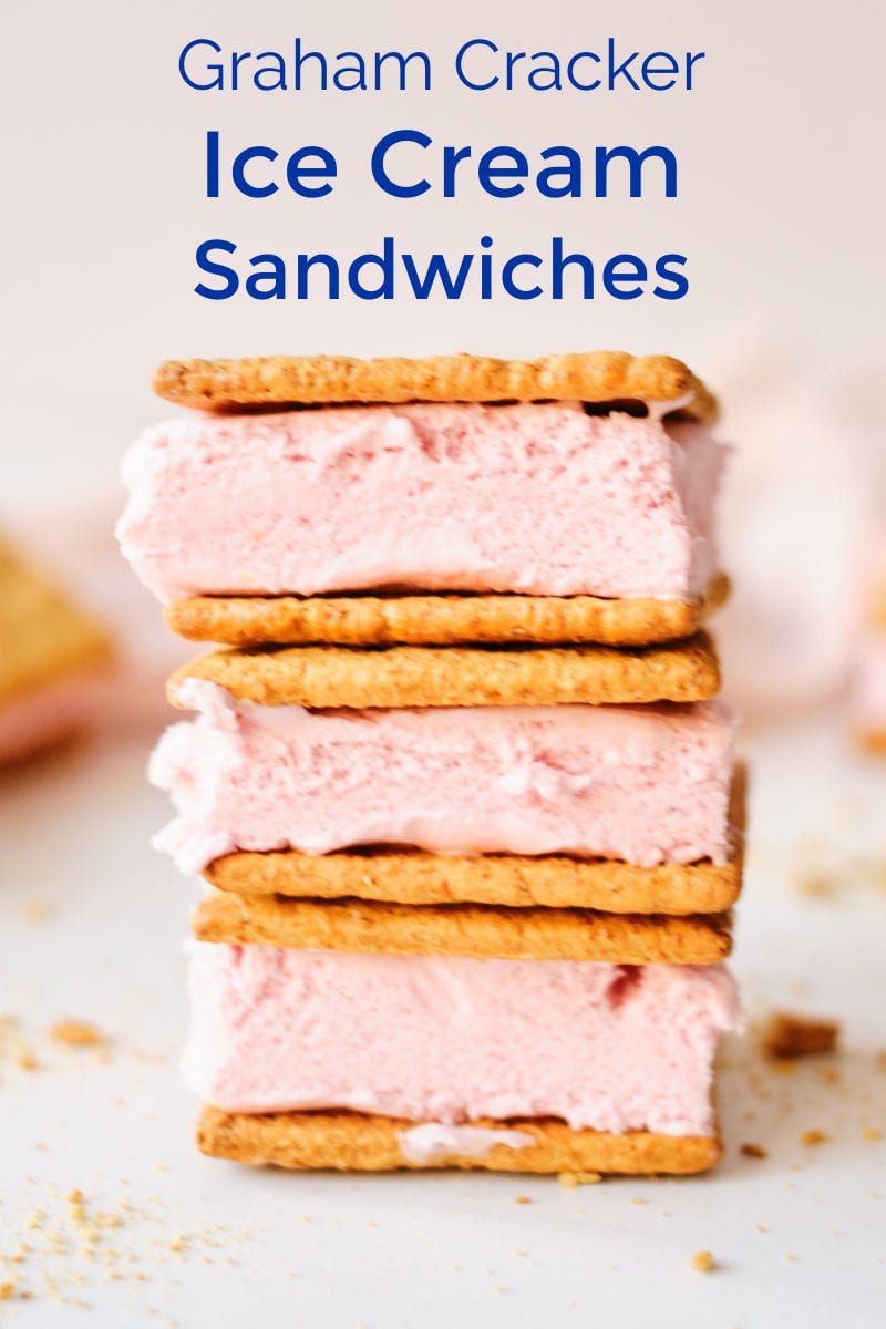 stack of three strawberry ice cream sandwiches.
