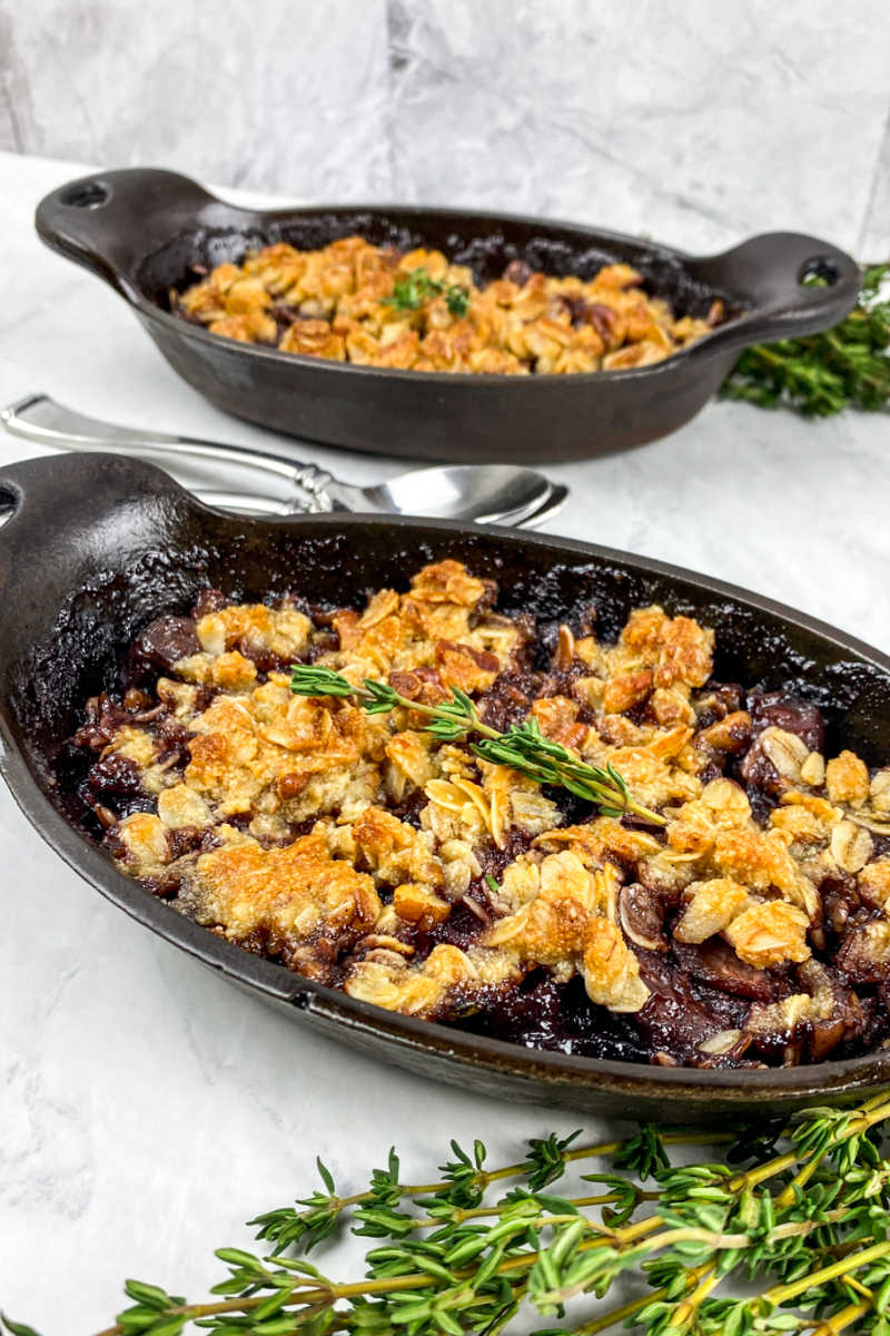 This easy cherry crisp that is baked in cast iron will satisfy your comfort food cravings, when you eat it as is warm from the oven. 