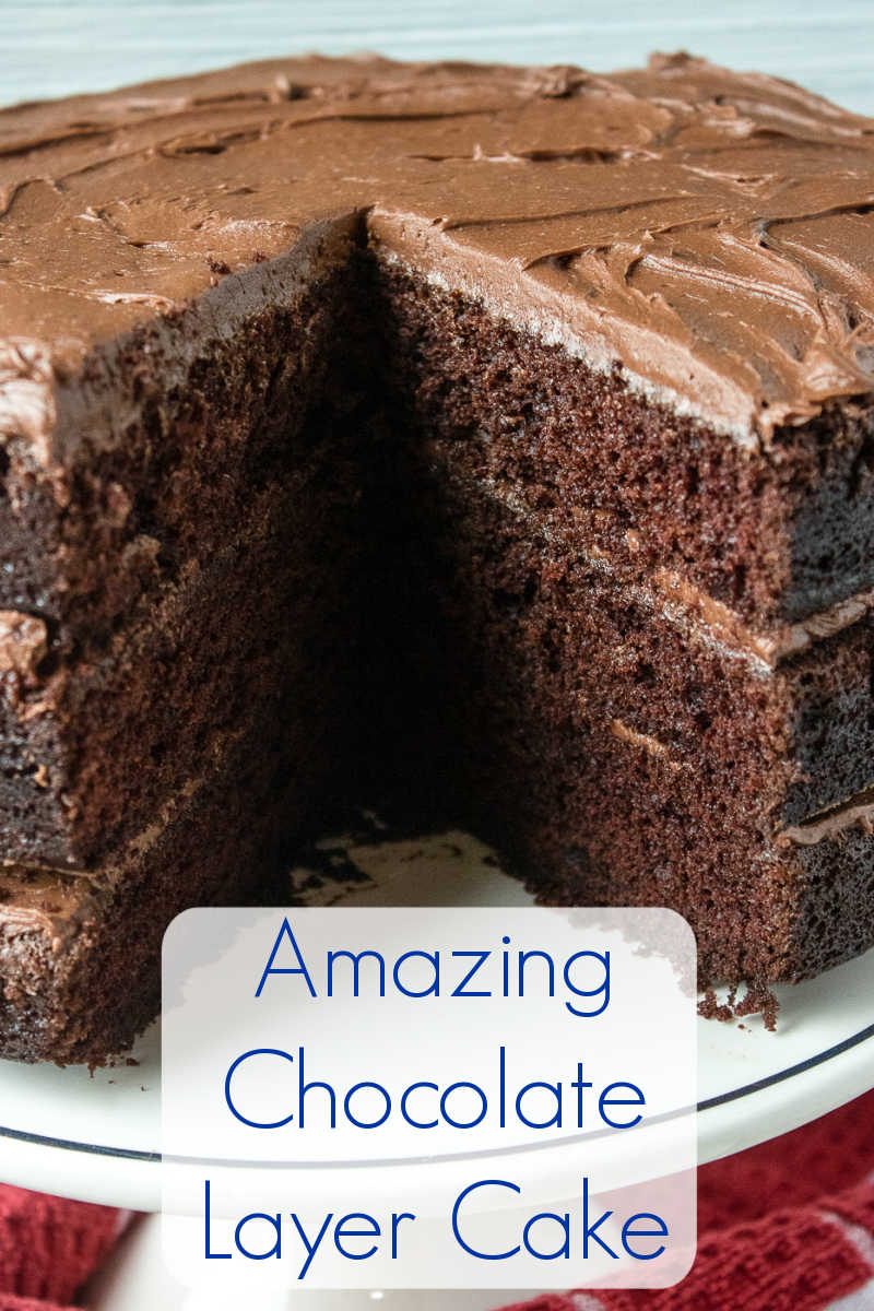 This gorgeous chocolate layer cake has three layers and is made from scratch, so you will enjoy every decadent bite.