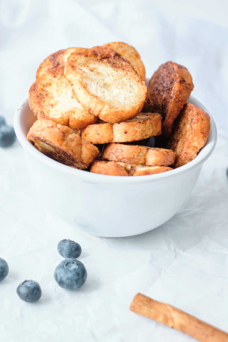 When you have leftover bread, you can easily make delicious cinnamon sugar air fryer baguette crisps for a treat. 