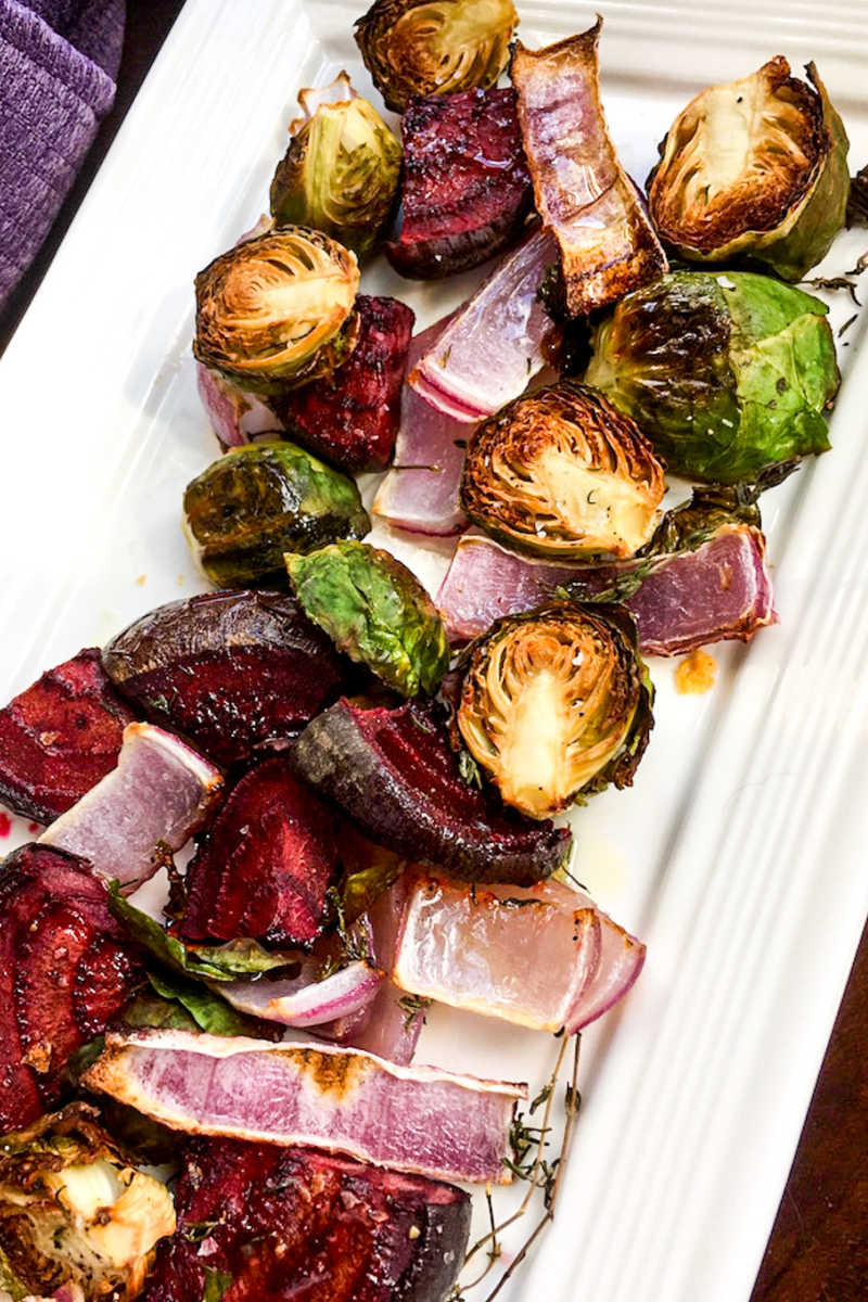 Roasted veggies are a family favorite that we enjoy often, so it's great that these brussels sprouts and beets are easy to make. 