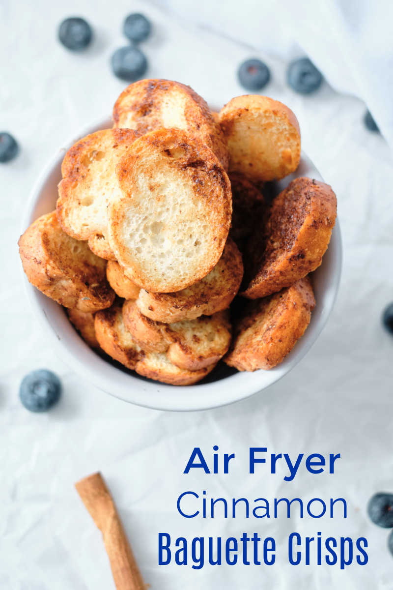 When you have leftover bread, you can easily make delicious cinnamon sugar air fryer baguette crisps for a treat. 