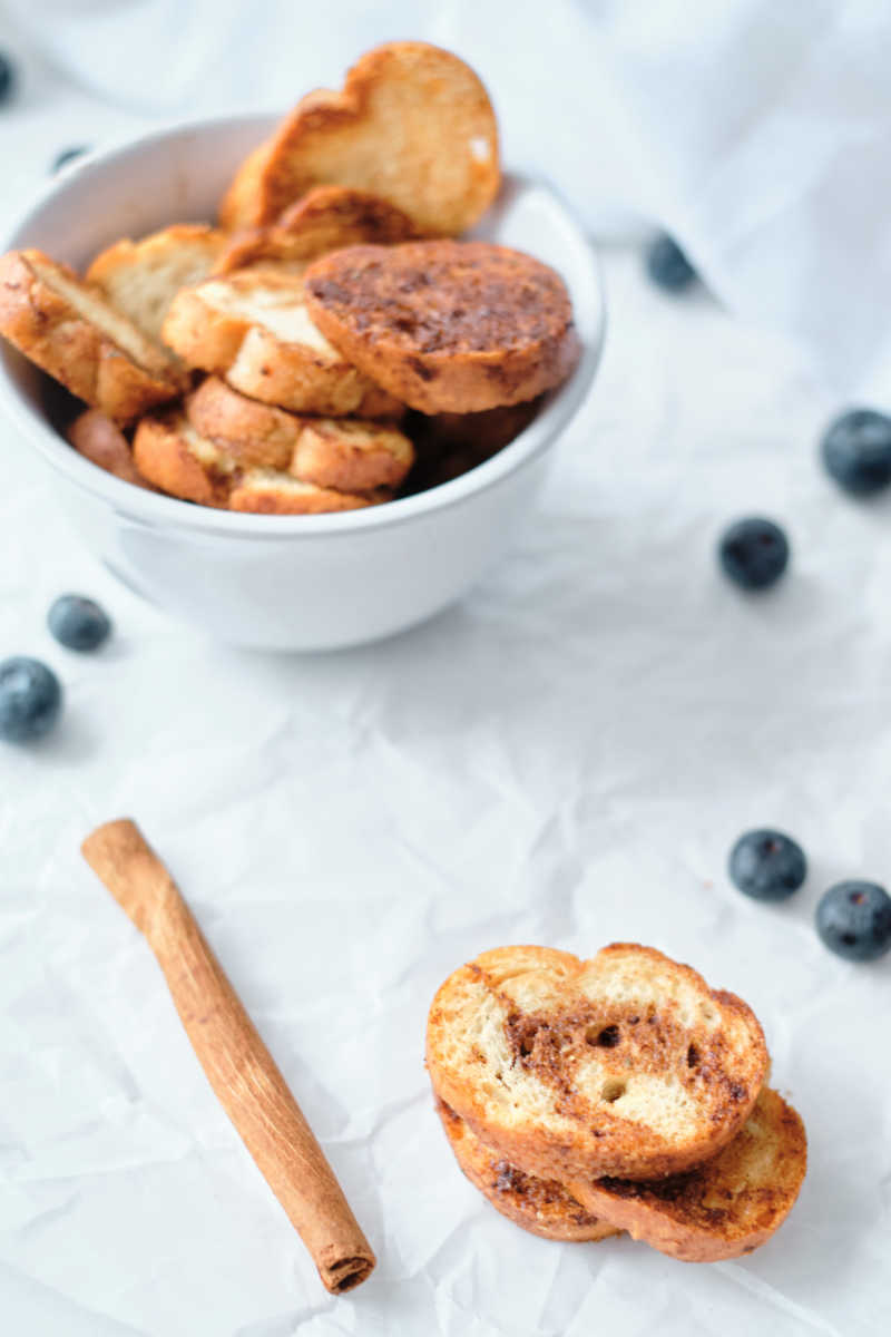 When you have leftover bread, you can easily make delicious cinnamon sugar air fryer baguette crisps for a treat. 