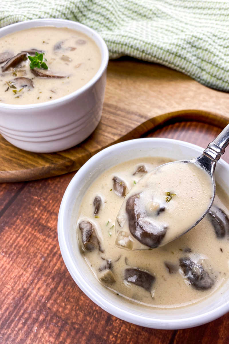 A bowl of creamy portobello mushroom soup is an earthy comfort food treat, but the soup can also be used in casseroles and other dishes.