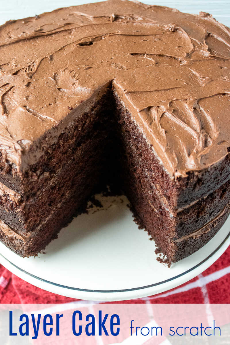 This gorgeous chocolate layer cake has three layers and is made from scratch, so you will enjoy every decadent bite.