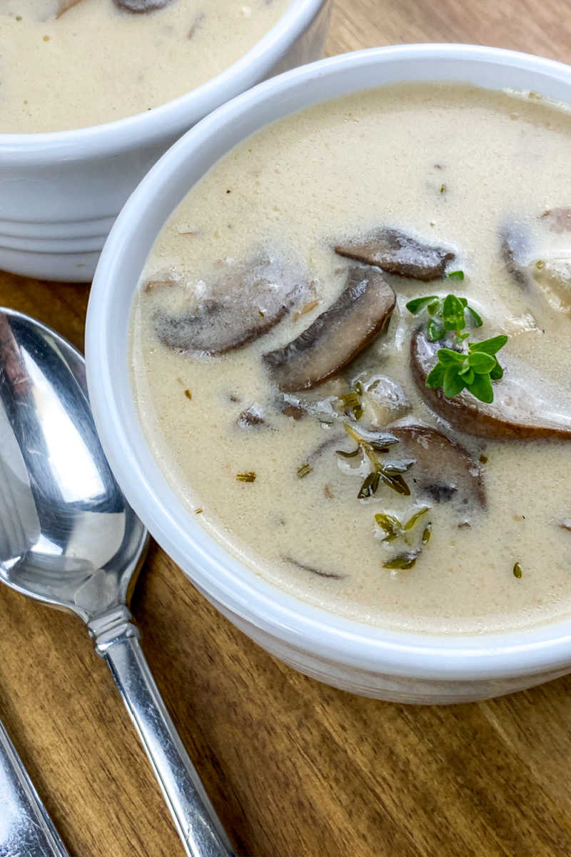 A bowl of creamy portobello mushroom soup is an earthy comfort food treat, but the soup can also be used in casseroles and other dishes.