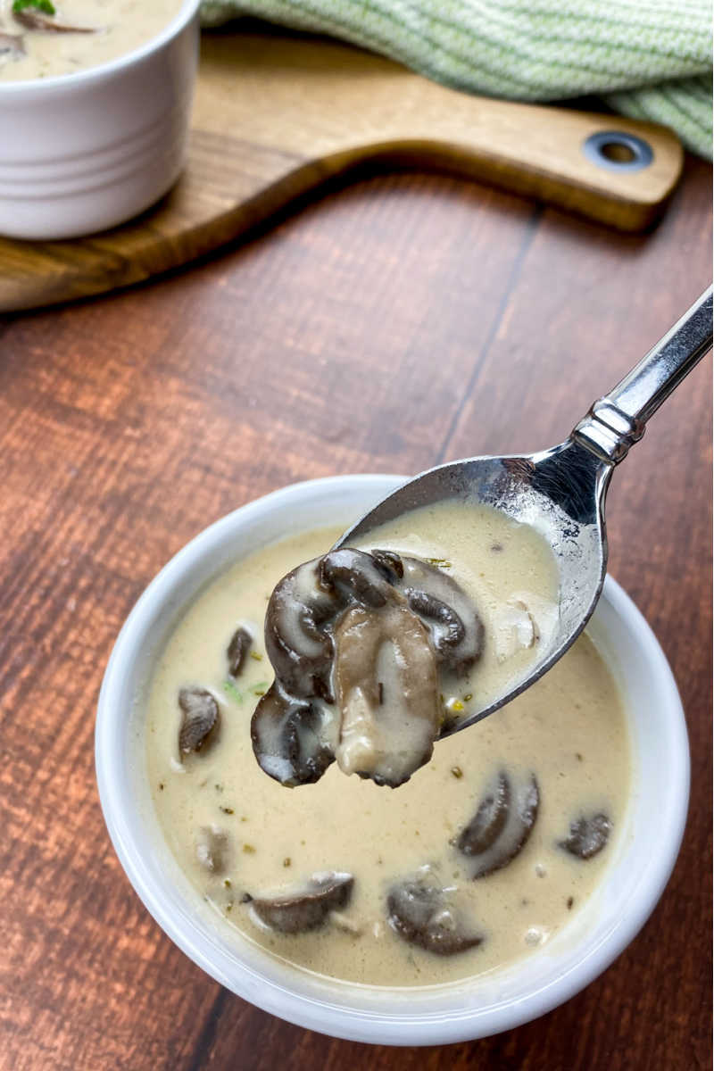 A bowl of creamy portobello mushroom soup is an earthy comfort food treat, but the soup can also be used in casseroles and other dishes.