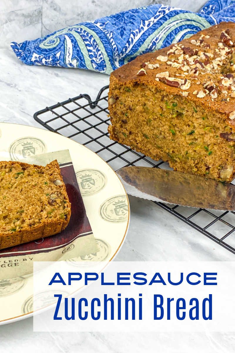 This delicious applesauce zucchini bread has pecans mixed in and on top, so you will want to bake and eat it often. 