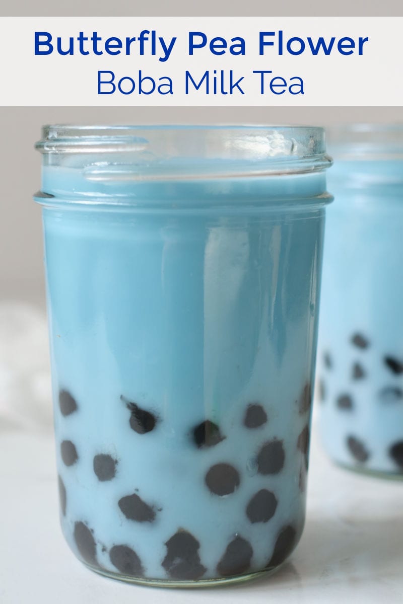 Blue boba milk tea is delicious and the beautiful color is all natural, since the bubble tea is made with butterfly pea flower tea.