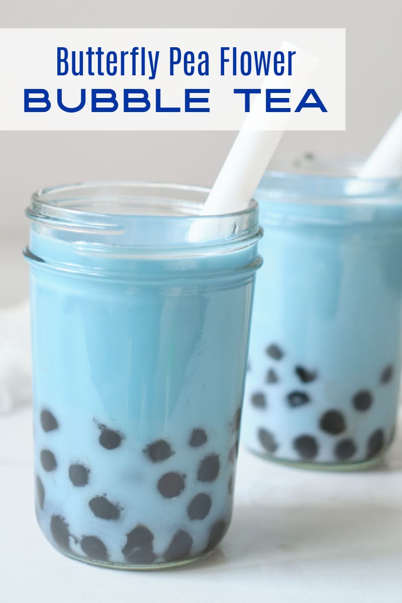 Blue boba milk tea is delicious and the beautiful color is all natural, since the bubble tea is made with butterfly pea flower tea.