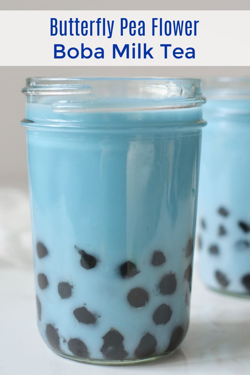 Blue boba milk tea is delicious and the beautiful color is all natural, since the bubble tea is made with butterfly pea flower tea.