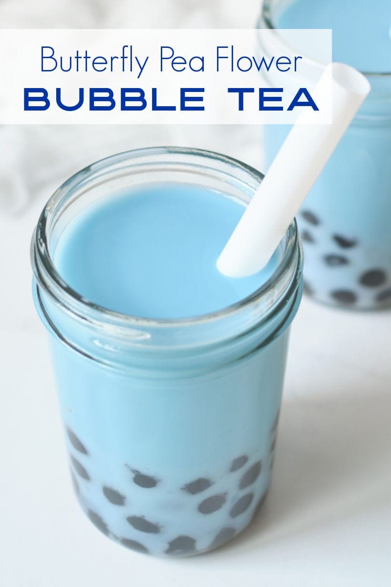 Blue boba milk tea is delicious and the beautiful color is all natural, since the bubble tea is made with butterfly pea flower tea.