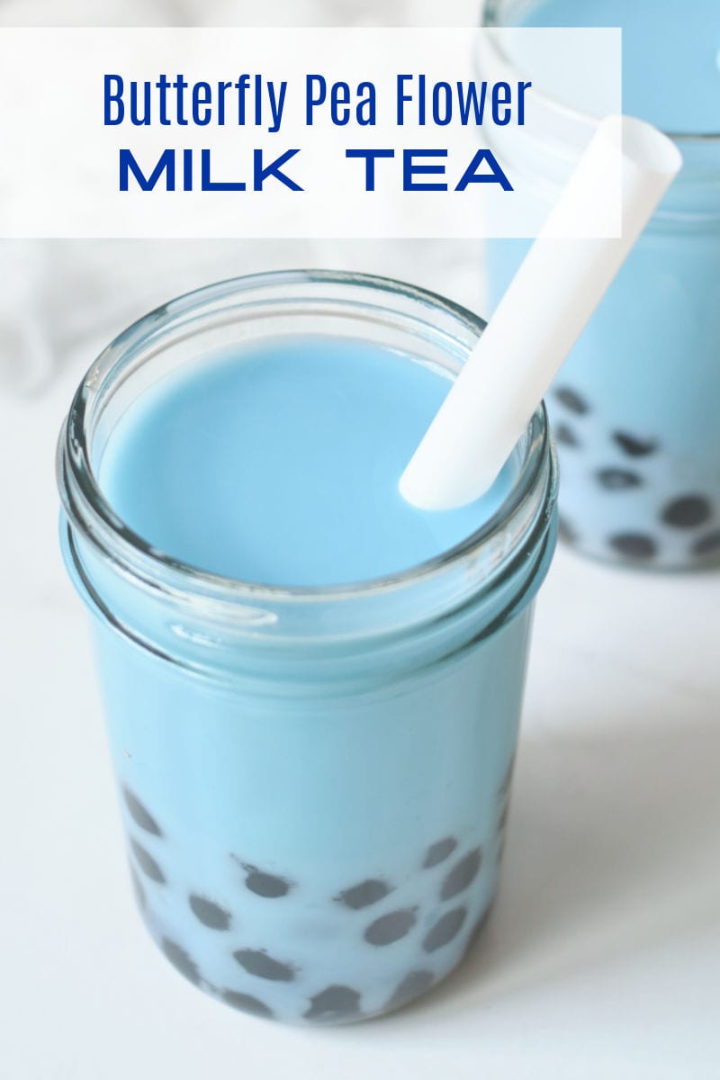 Blue boba milk tea is delicious and the beautiful color is all natural, since the bubble tea is made with butterfly pea flower tea.