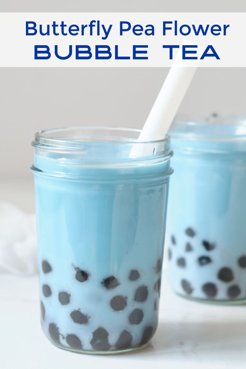 Blue boba milk tea is delicious and the beautiful color is all natural, since the bubble tea is made with butterfly pea flower tea.