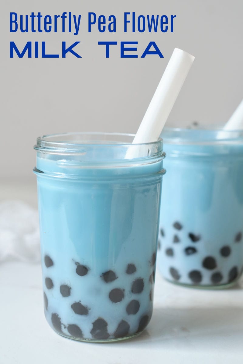 Blue boba milk tea is delicious and the beautiful color is all natural, since the bubble tea is made with butterfly pea flower tea.