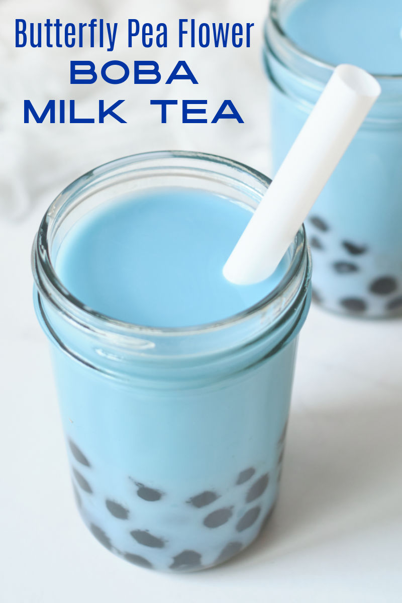 Blue boba milk tea is delicious and the beautiful color is all natural, since the bubble tea is made with butterfly pea flower tea.