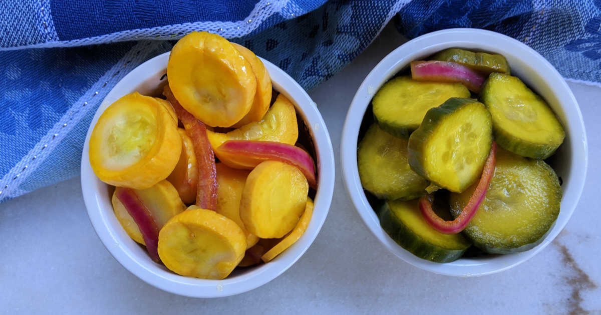 two little bowls of turmeric refrigerator pickles.