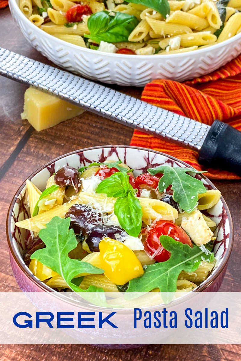 A Greek pasta salad with feta cheese is the perfect side dish, especially when it has a tangy lemon dressing and fresh ingredients.