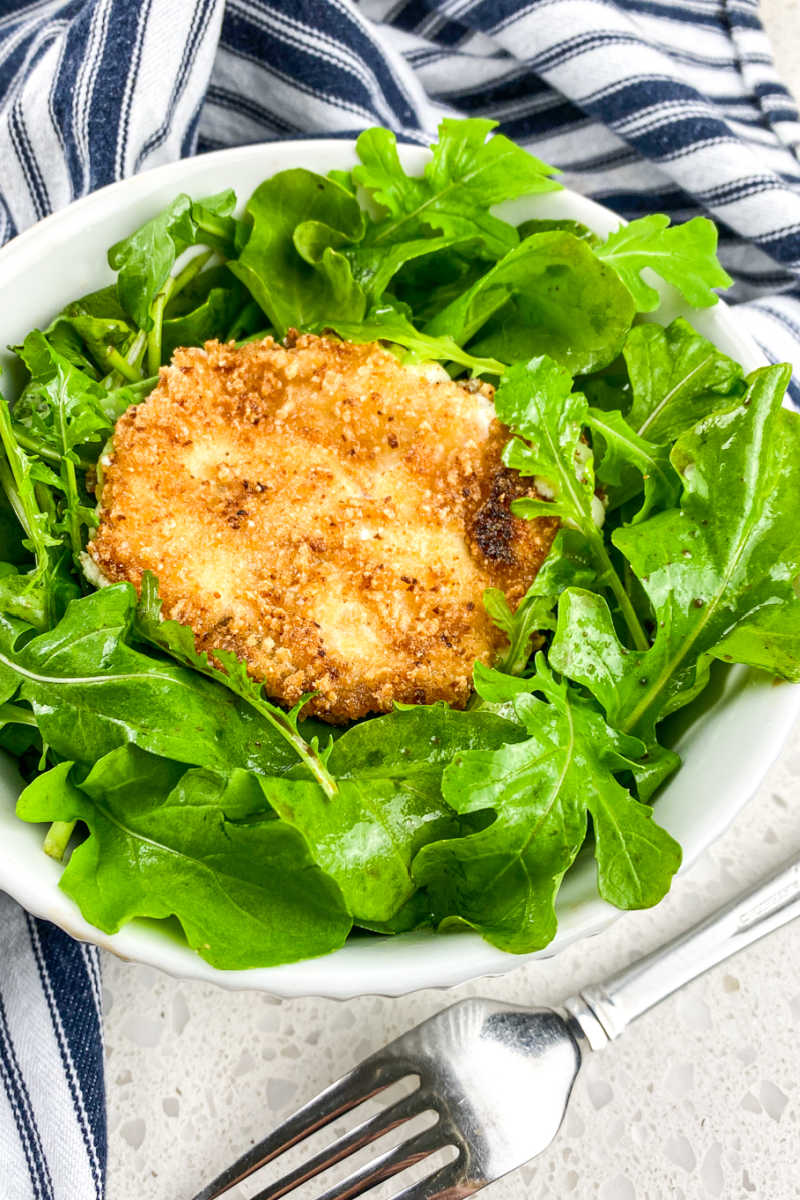 Enjoy this beautiful panko fried goat cheese salad, when you want a satisfying side dish or entre that is bursting with flavor. 