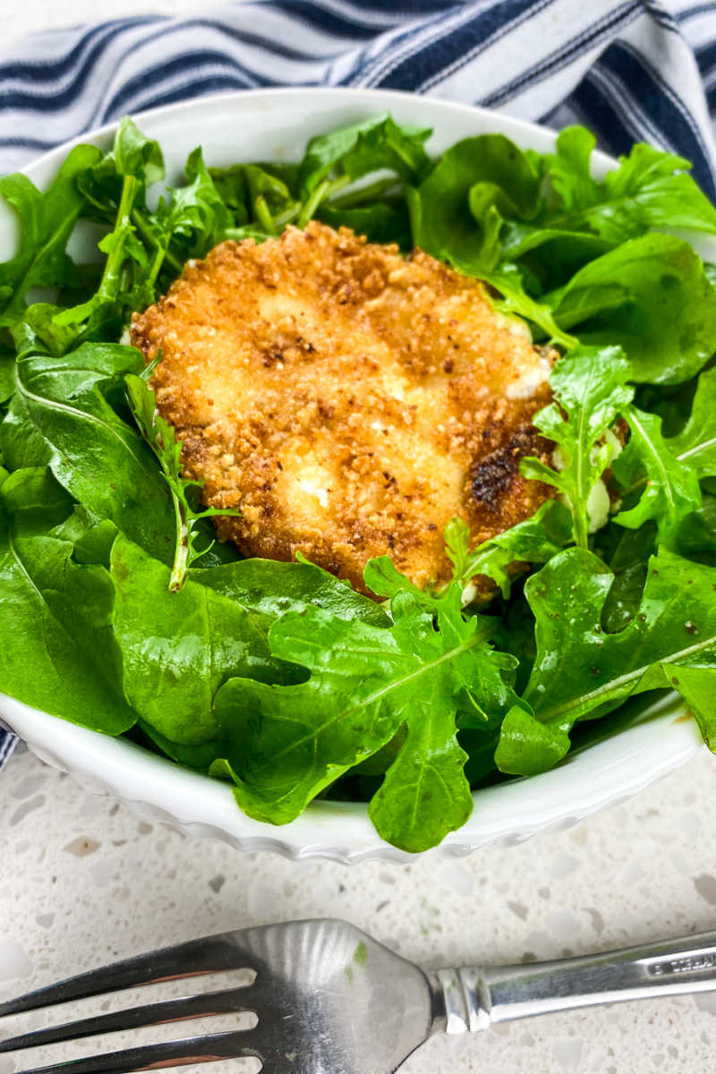 Enjoy this beautiful panko fried goat cheese salad, when you want a satisfying side dish or entre that is bursting with flavor. 