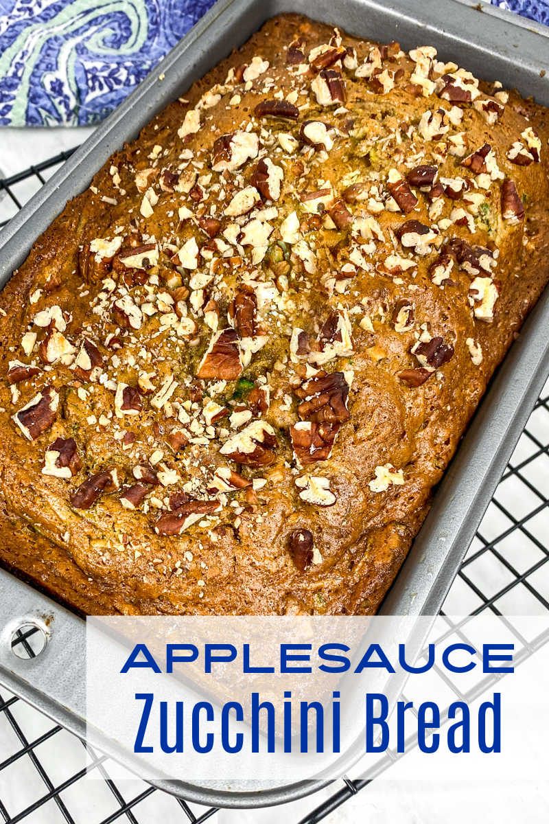 This delicious applesauce zucchini bread has pecans mixed in and on top, so you will want to bake and eat it often. 