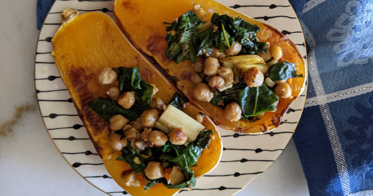 vegan stuffed butternut squash.