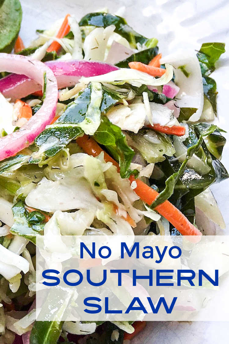 Make this delicious no mayo southern coleslaw, when you want a crunchy Summer salad or a topping for a burger or sandwich.