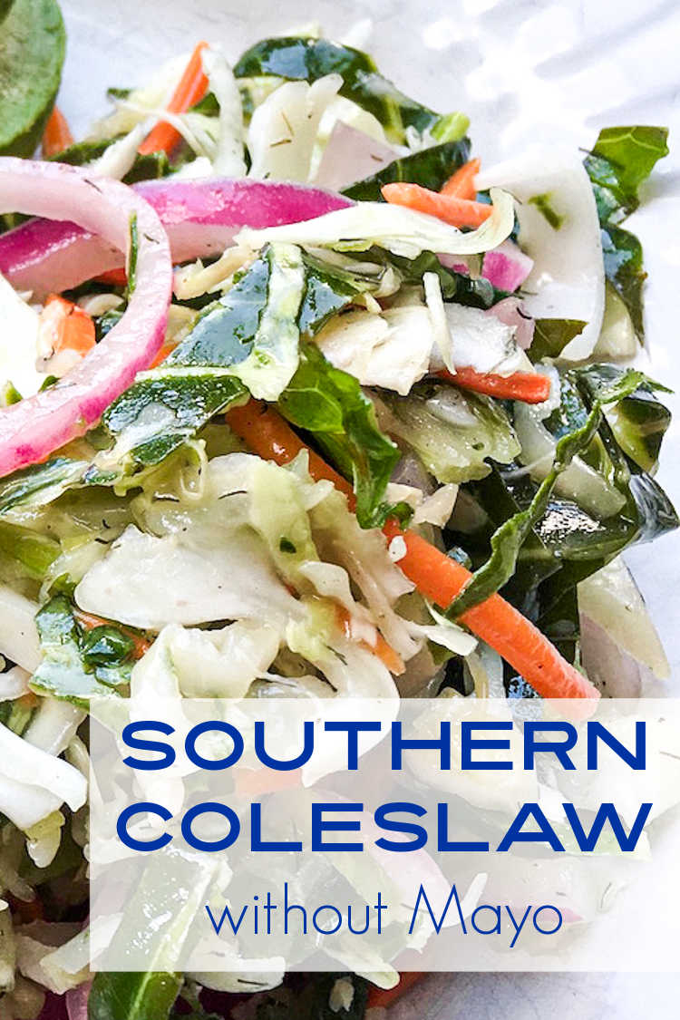 Make this delicious no mayo southern coleslaw, when you want a crunchy Summer salad or a topping for a burger or sandwich.