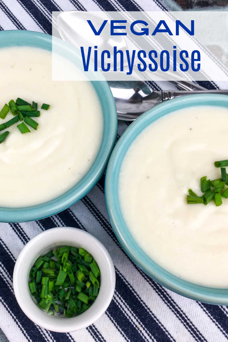 vegan Vichyssoise cold soup bowls.