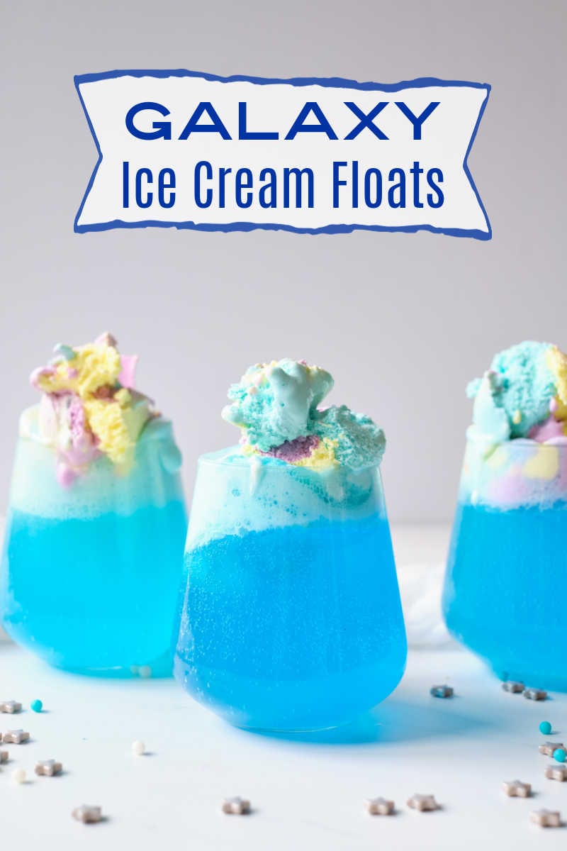 Enjoy an out of this world galaxy party treat, when you make an easy blue ice cream float with a floating ice cream planet in it.