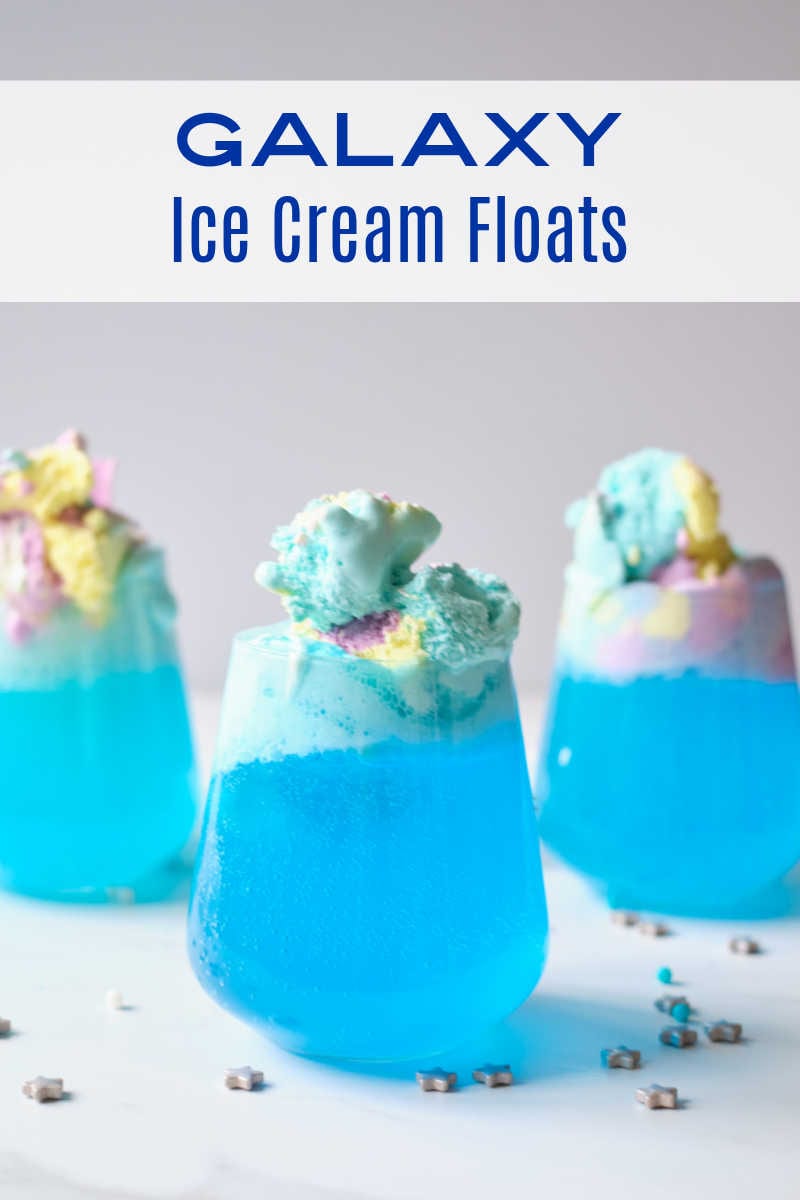 Enjoy an out of this world galaxy party treat, when you make an easy blue ice cream float with a floating ice cream planet in it.