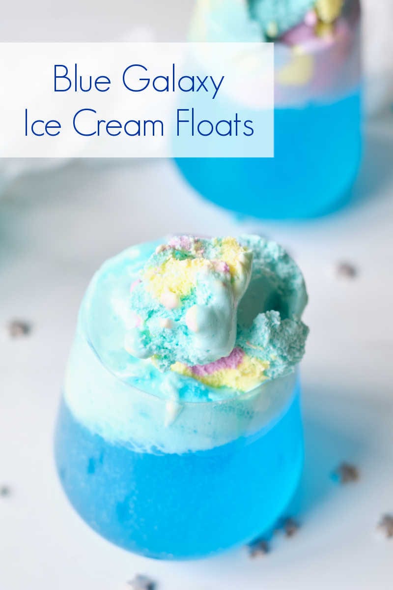 Enjoy an out of this world galaxy party treat, when you make an easy blue ice cream float with a floating ice cream planet in it.