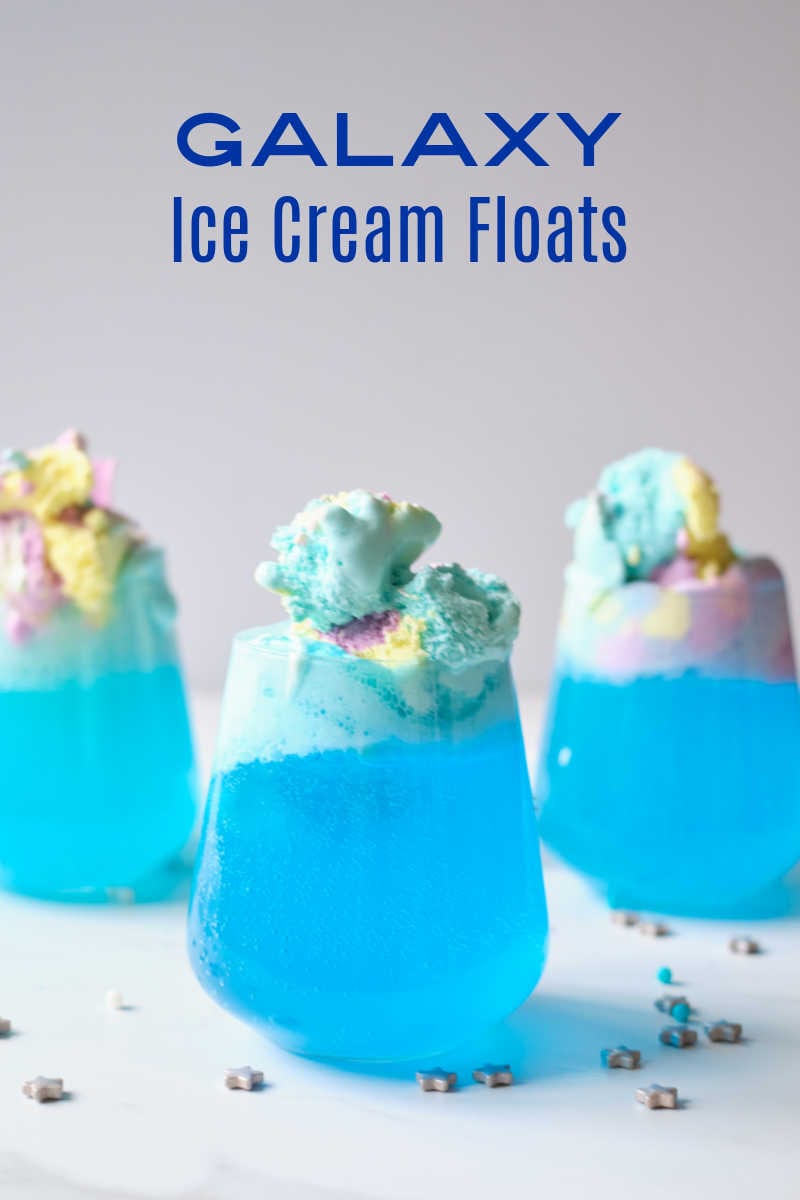 Enjoy an out of this world galaxy party treat, when you make an easy blue ice cream float with a floating ice cream planet in it.