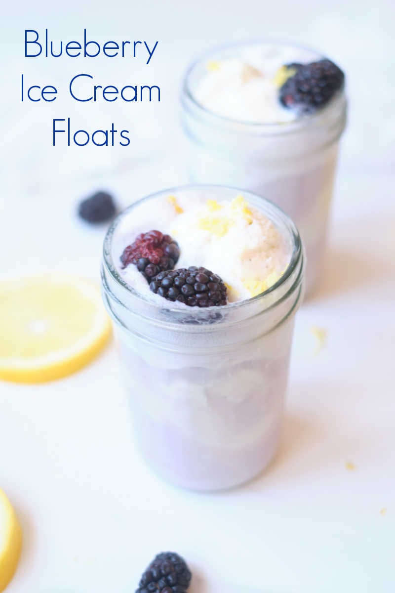 A blueberry ice cream float garnished with fresh berries and lemon zest is a wonderful treat, when you want a unique and easy dessert. 