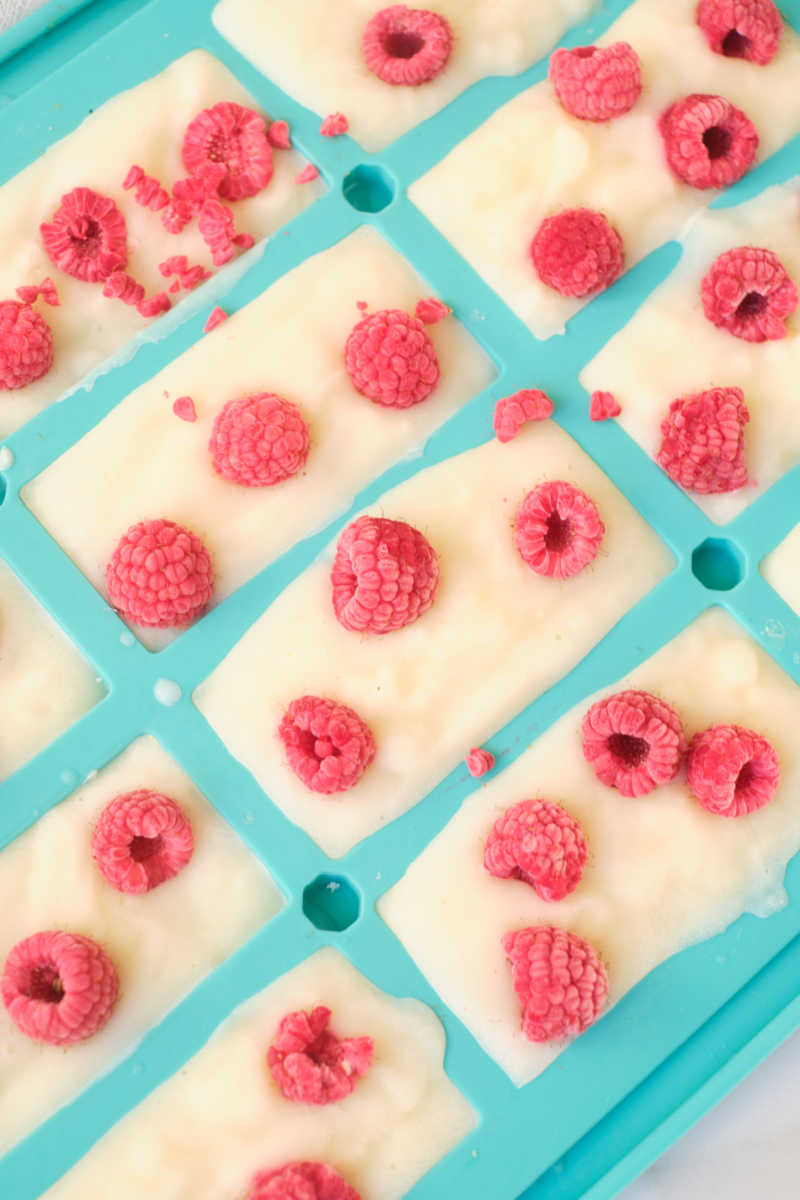 These easy frozen yogurt bars topped with fresh raspberries taste like dessert, but are perfectly appropriate for breakfast, too.