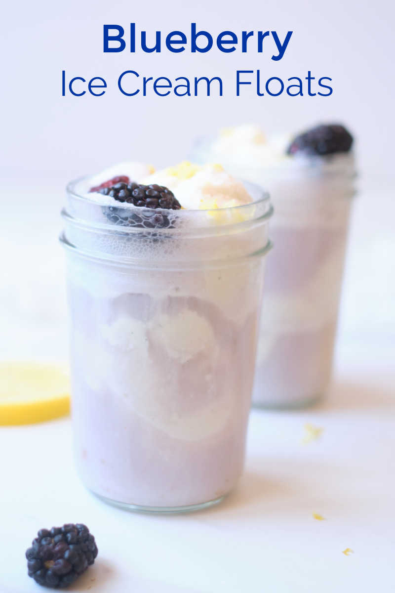 A blueberry ice cream float garnished with fresh berries and lemon zest is a wonderful treat, when you want a unique and easy dessert. 