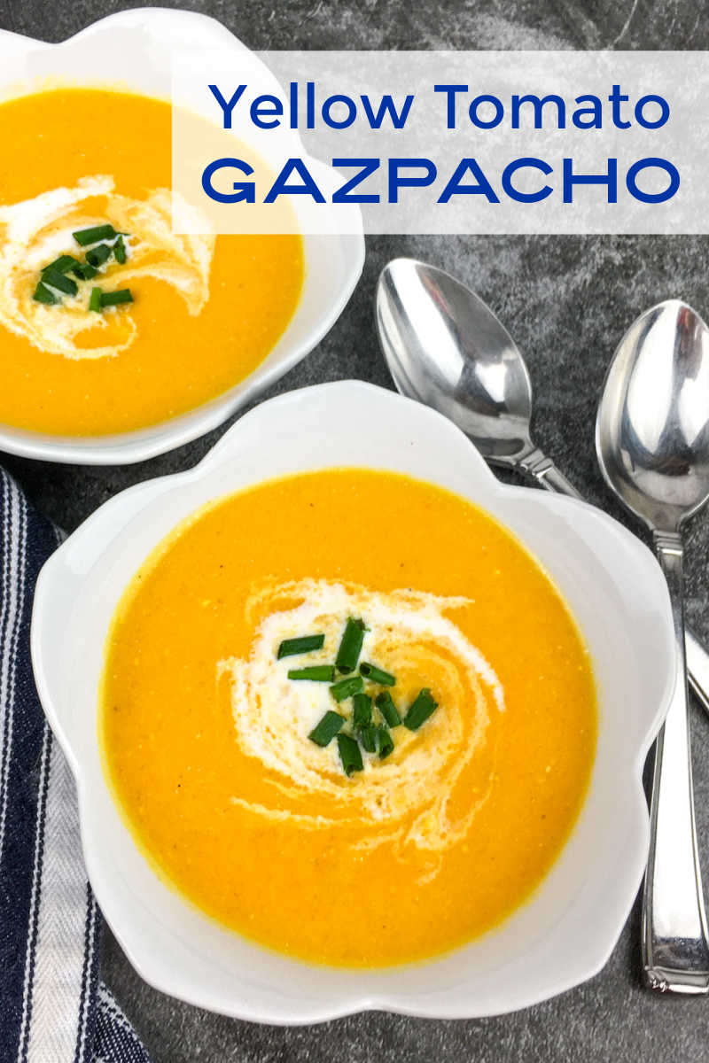 Enjoy a bowl of creamy vegan yellow tomato gazpacho, when you want a refreshing garden fresh comfort food meal. 