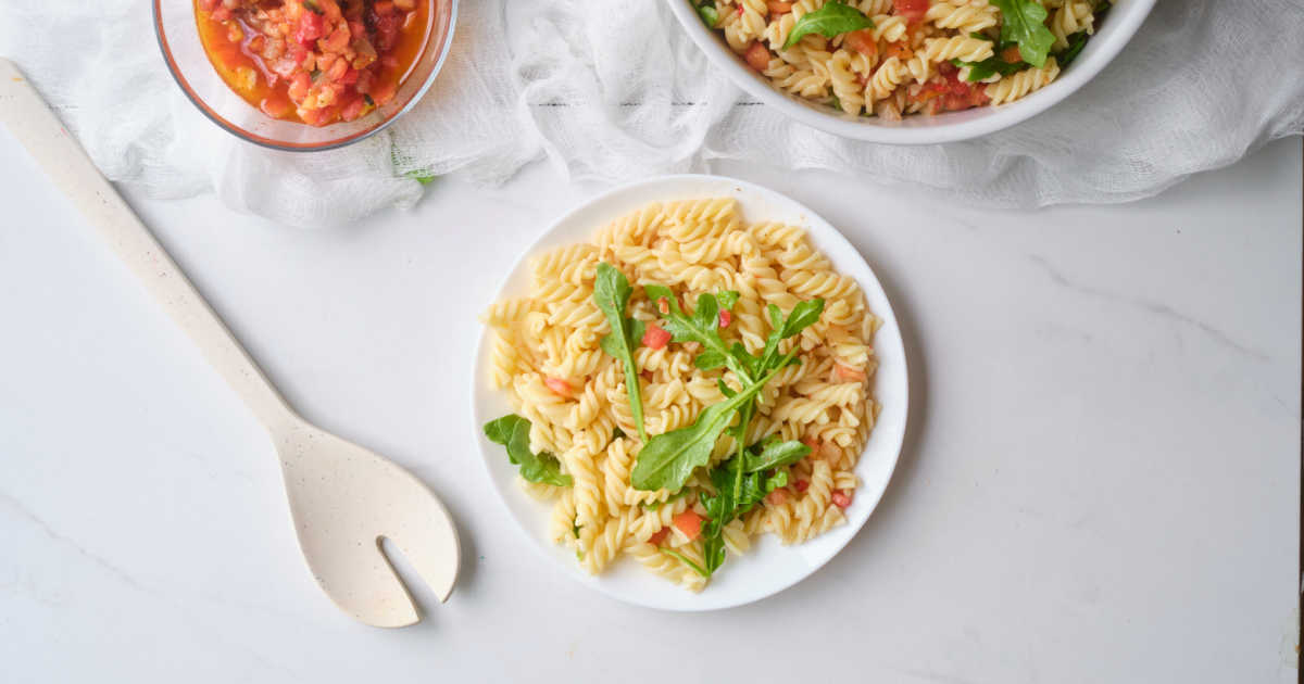 pasta salad flat lay