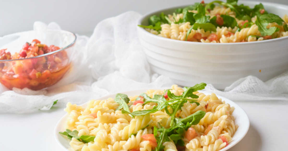 plated pasta salad