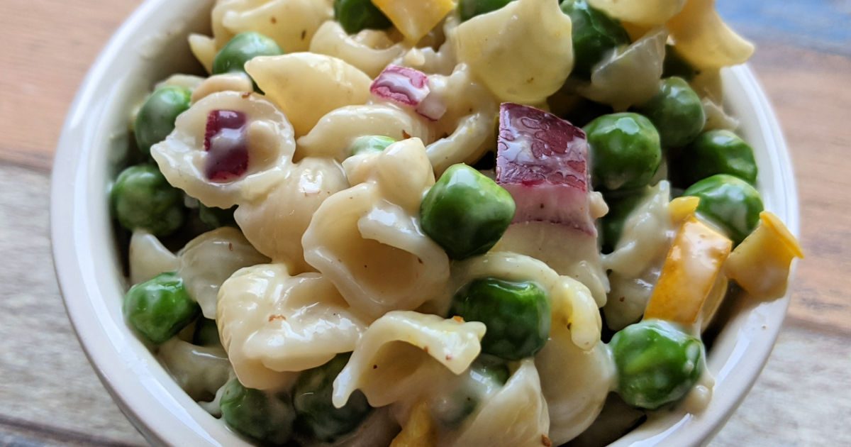 close up macaroni salad