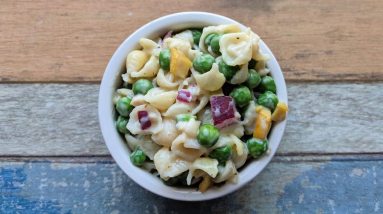 feature macaroni salad with frozen peas