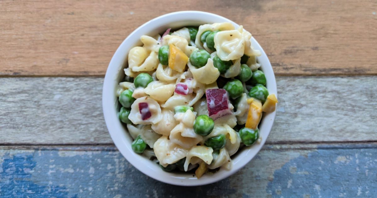 feature macaroni salad with frozen peas