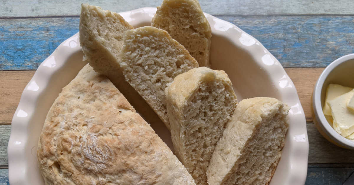 bread recipe baked in a pie dish