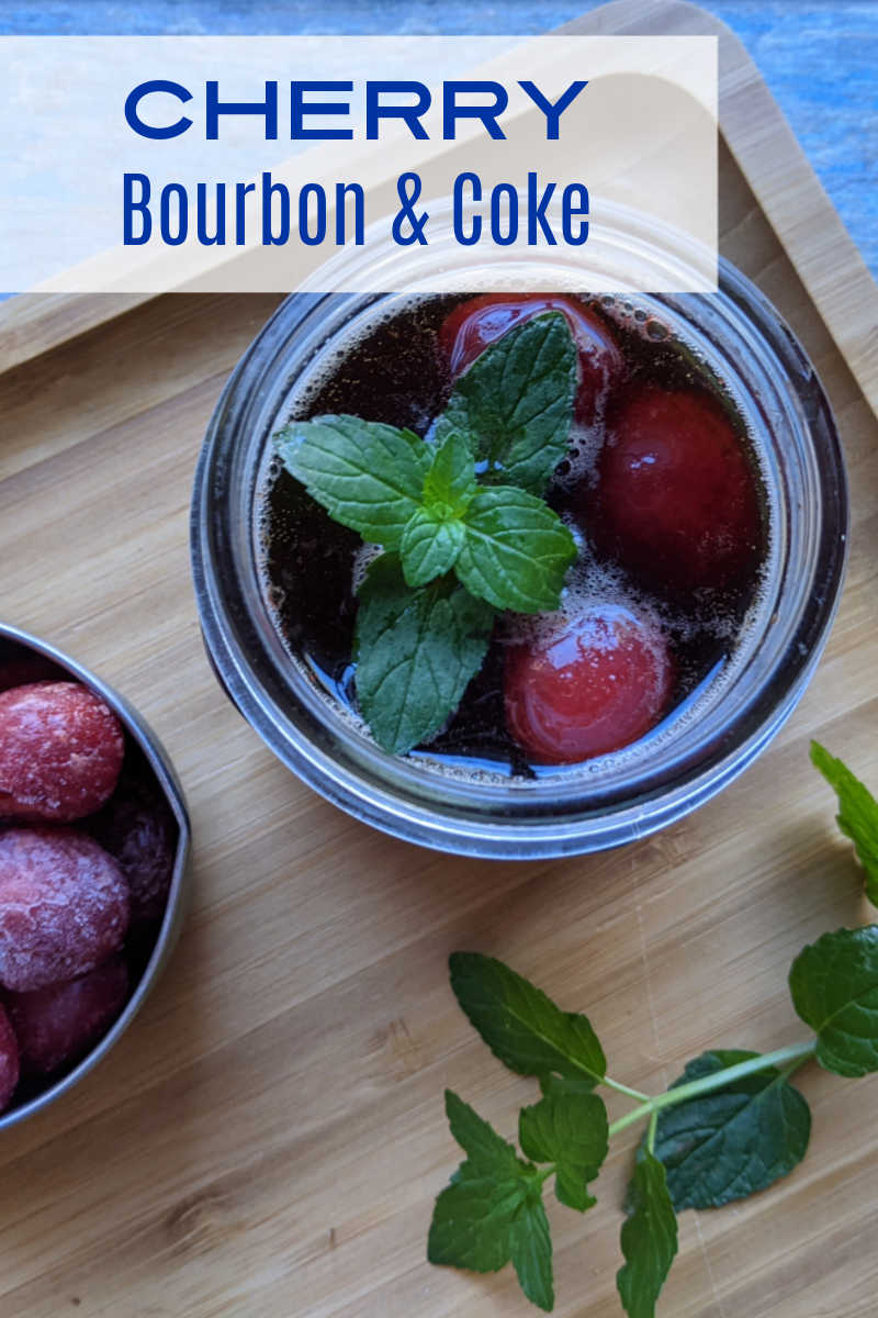 Learn how to make a cherry bourbon and Coke cocktail. This easy and delicious boozy drink made with frozen dark sweet cherries is great for parties or for a night in.