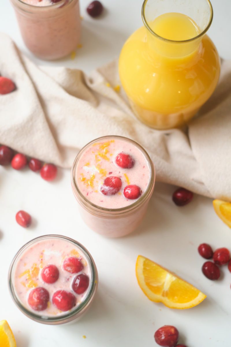 A creamy cranberry orange smoothie is a great way to start your day. It’s packed with fruit and flavored with a touch of honey and cinnamon.