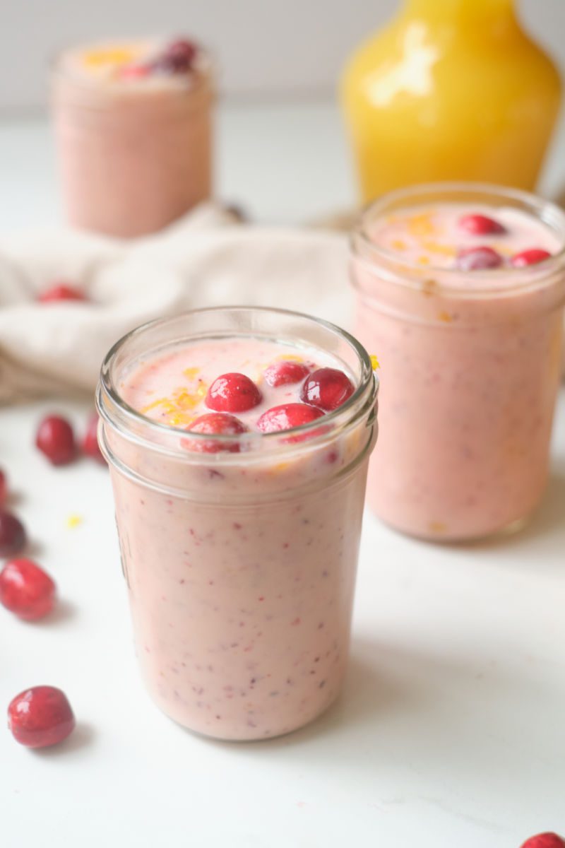 A creamy cranberry orange smoothie is a great way to start your day. It’s packed with fruit and flavored with a touch of honey and cinnamon.