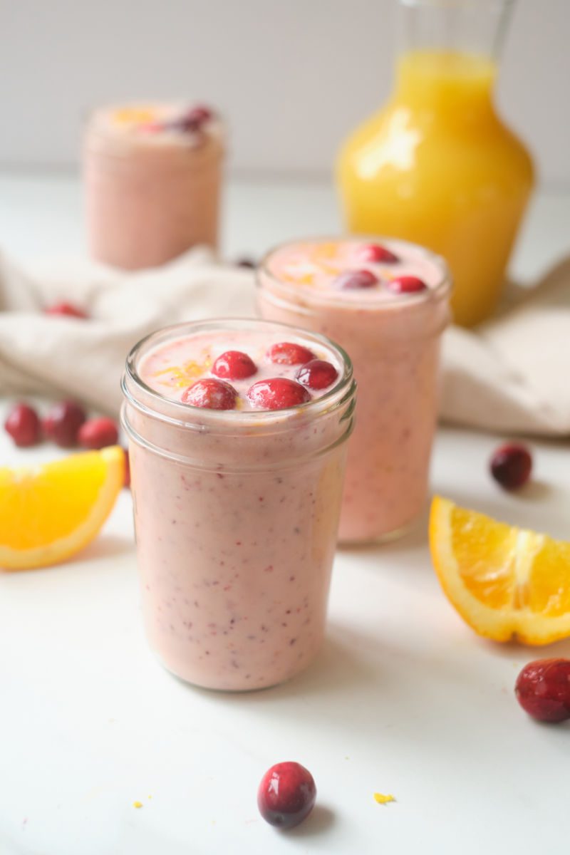 A creamy cranberry orange smoothie is a great way to start your day. It’s packed with fruit and flavored with a touch of honey and cinnamon.