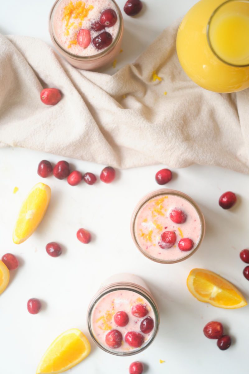 A creamy cranberry orange smoothie is a great way to start your day. It’s packed with fruit and flavored with a touch of honey and cinnamon.